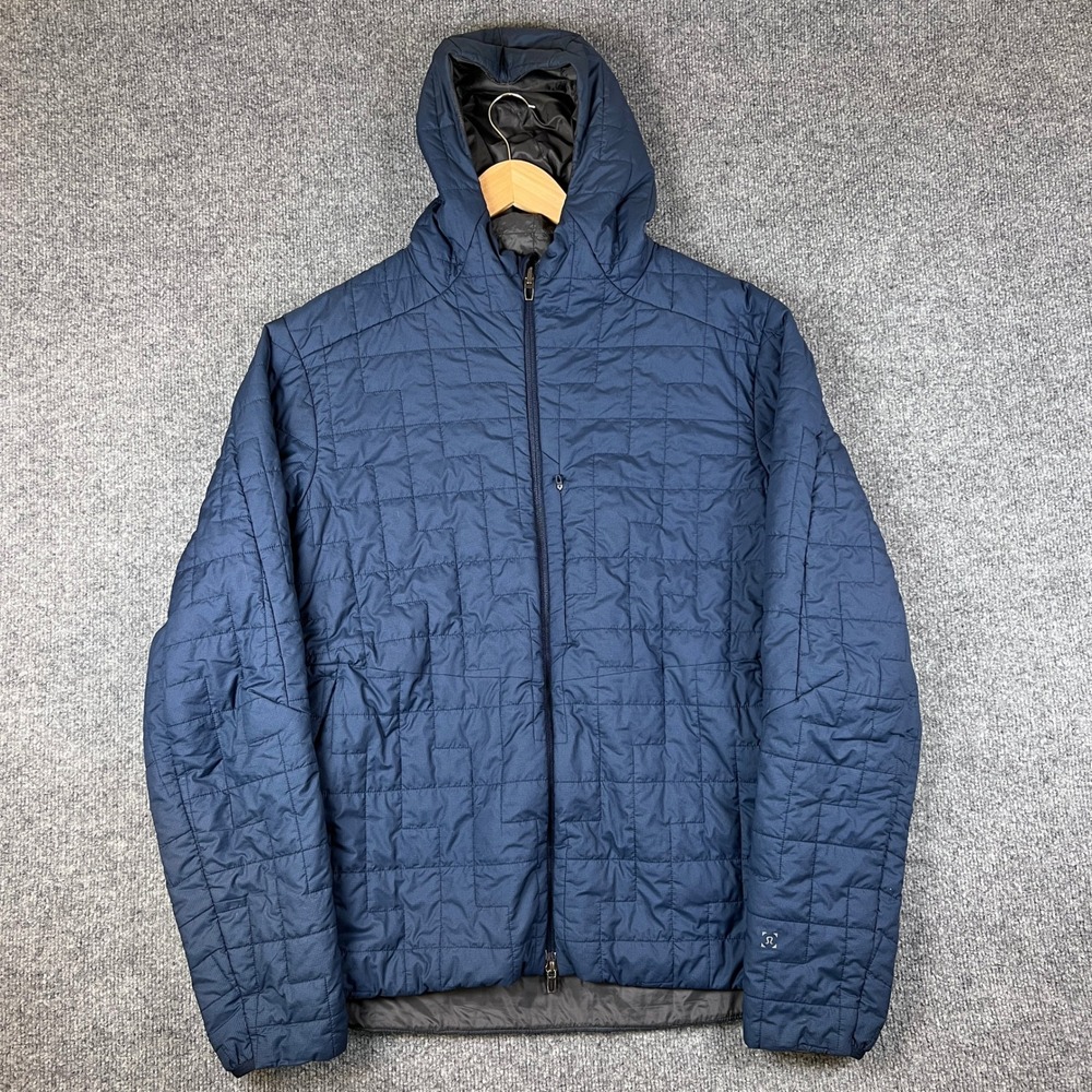 Lululemon Sky Loft Hoodie Mens L Blue Gray Reversible Full Zip Puffer Jacket